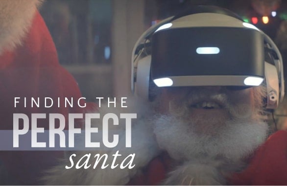 Santa with a Playstation VR headset on as part of their Christmas advert that was produced by Dragonfly Video Production Company