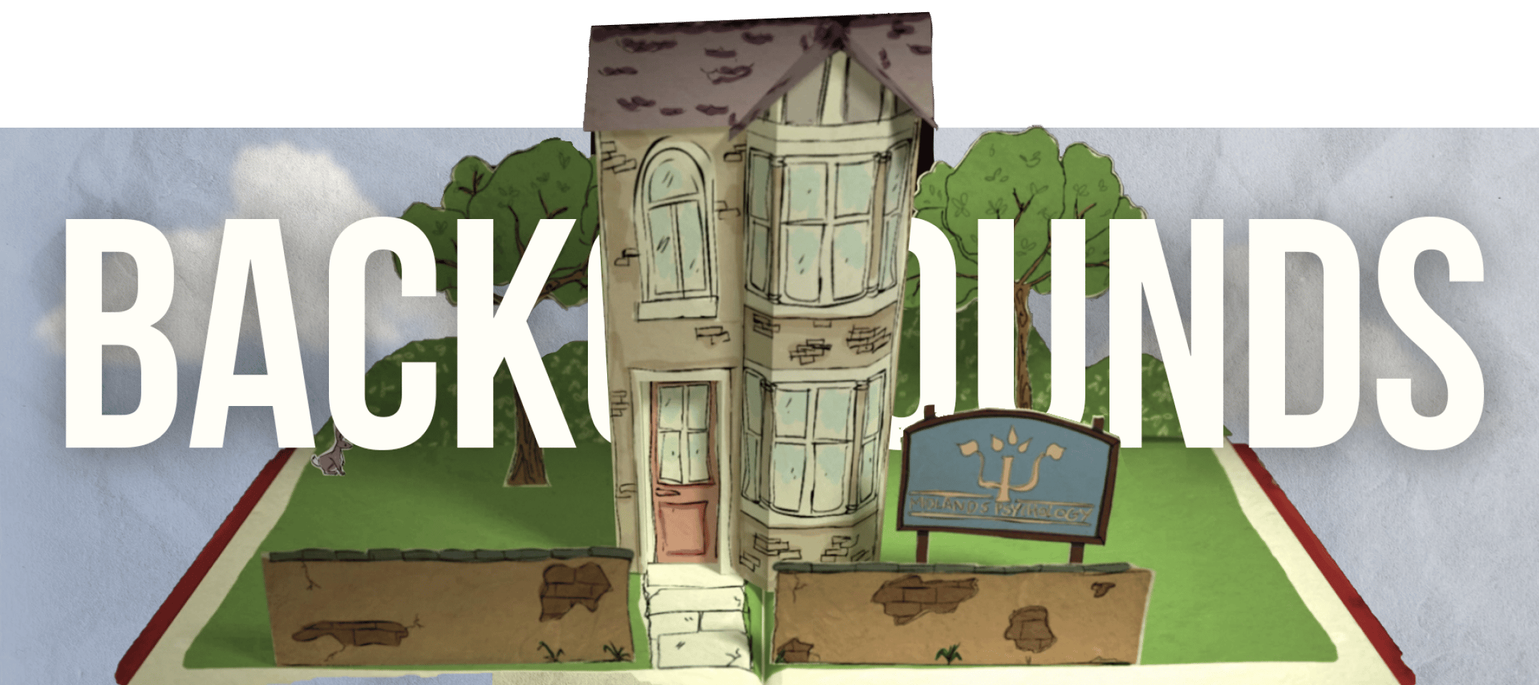 Background with pop-up book style building