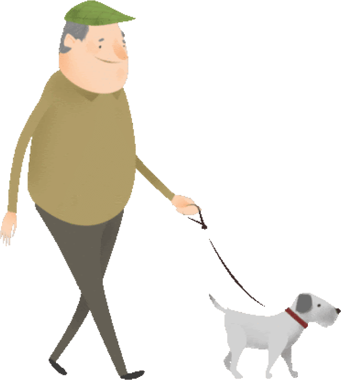 Animated Characters of a man walking a dog.