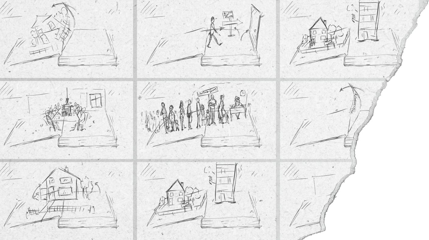 Storyboard sketch from the Midlands Psychology Video produced by Dragonfly's Animators