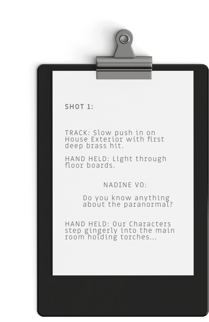 Clipboard breaking down the script for the resident Evil Promotional video case study