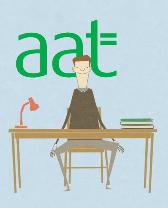 AAT mobile header image - hand-drawn animated man sitting at a desk