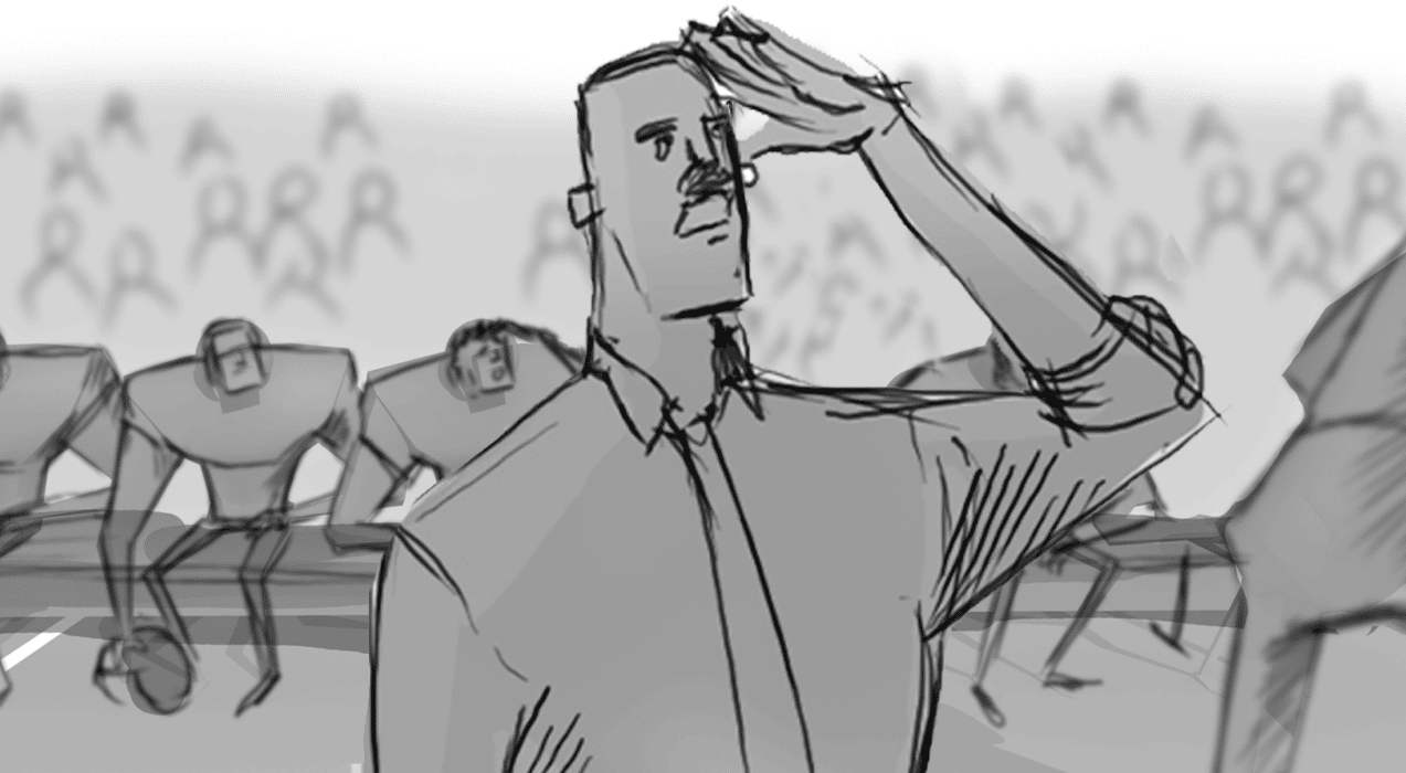 Storyboard Clip Comparison 1 - A 3D animated man gazing into the sun.