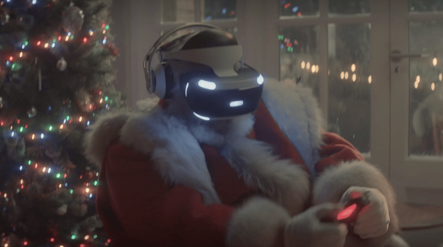 Santa wearing Playstations VR headset