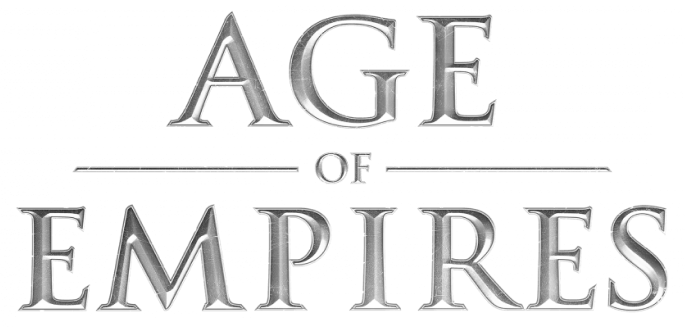 The image shows the logo for the video game "Age of Empires." The text is metallic and shiny, with "AGE" at the top, "OF" in the middle flanked by two horizontal lines, and "EMPIRES" at the bottom, all in a classic, serif font—reminiscent of high-quality video production services.