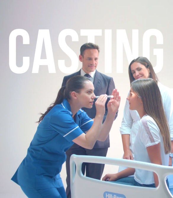 Casting - A group of actors wearing nurses uniform examining a young actress