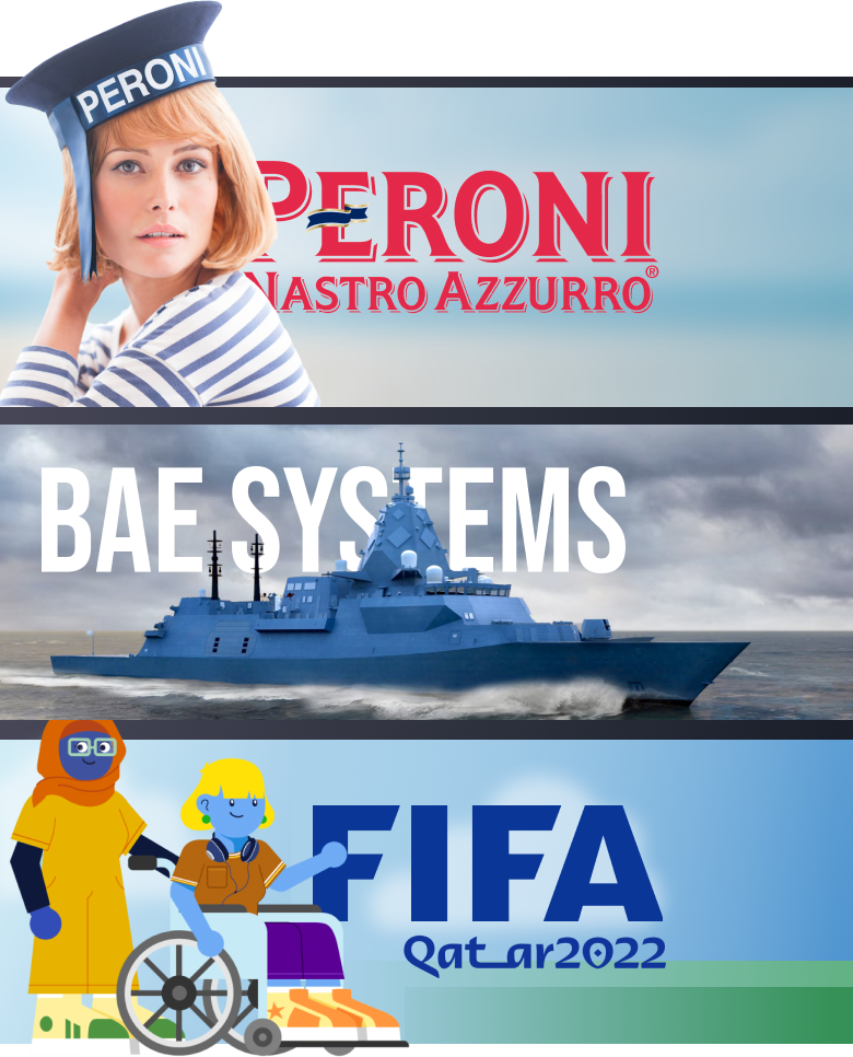 Banners of Peroni, BAE systems and FIFA qatar 2022 - video case studies