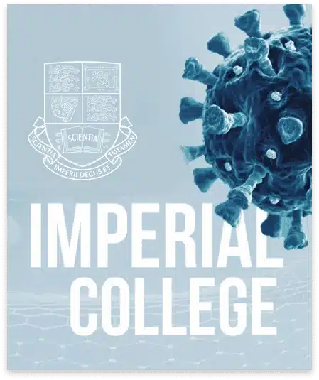A Digitally Rendered Image Of A Virus Next To The Words &Quot;Imperial College.&Quot; Above The Text, There Is A Crest Featuring A Shield With Different Symbols And Latin Inscriptions. The Background Is Light Blue, Reminiscent Of Video Campaigns Like Those Produced By Dragonfly. A digitally rendered image of a virus next to the words "Imperial College." Above the text, there is a crest featuring a shield with different symbols and Latin inscriptions. The background is light blue, reminiscent of video campaigns like those produced by Dragonfly.