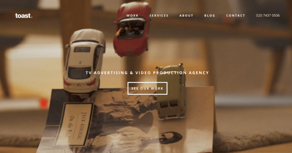 Screenshot of Toast TV, a video production company, website