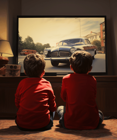 Top Media Buy Agencies - two kids watching a TV advert