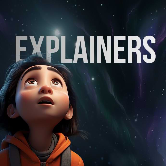 An animated girl gazing up to a sky of sparkling particles. Animated explainer video production company.