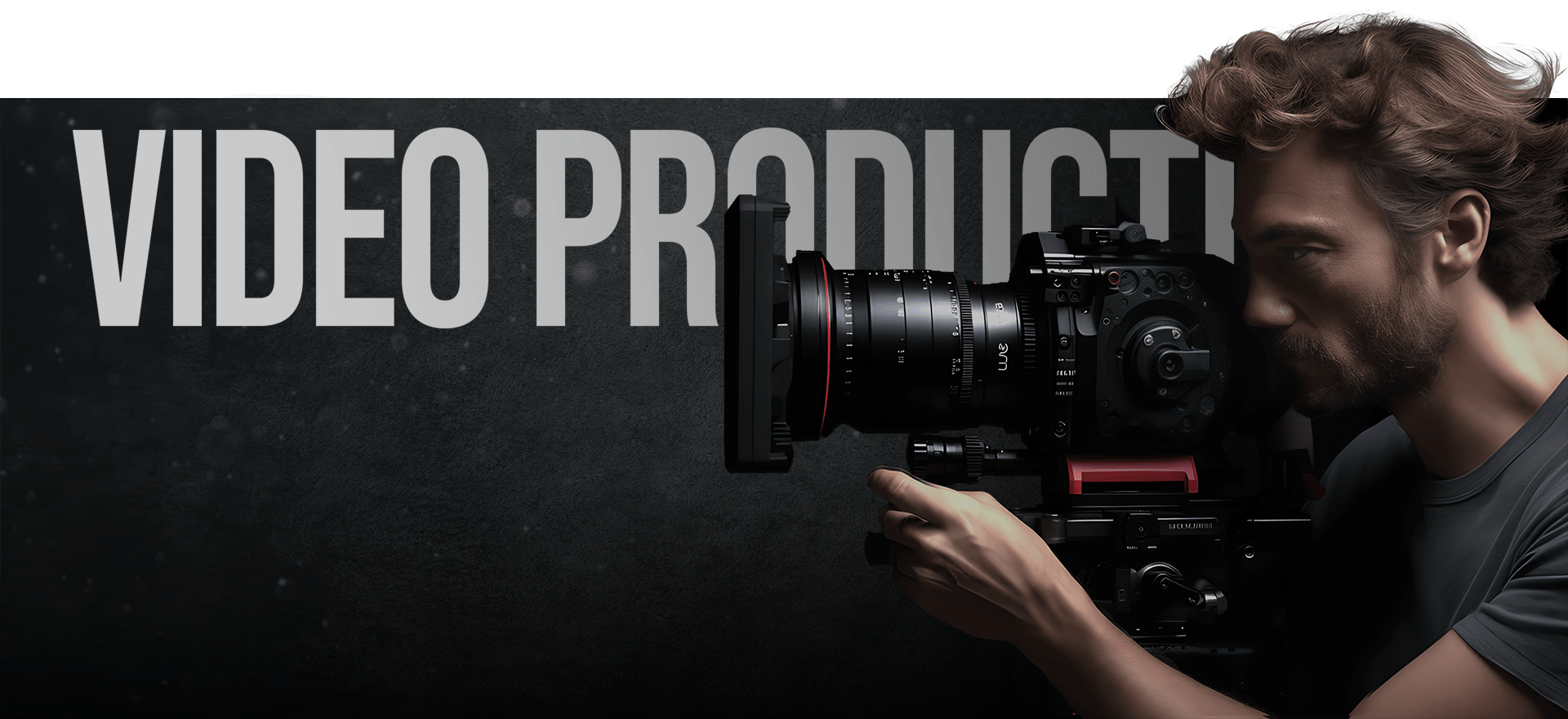 A Person With Curly Hair Operating A Professional Video Camera Is Shown On The Right Side Of The Image. The Background Is Dark With The Words &Quot;Video Production&Quot; In Large White Letters On The Left. The Person Appears To Be Focused On The Camera. A person with curly hair operating a professional video camera is shown on the right side of the image. The background is dark with the words "VIDEO PRODUCTION" in large white letters on the left. The person appears to be focused on the camera.