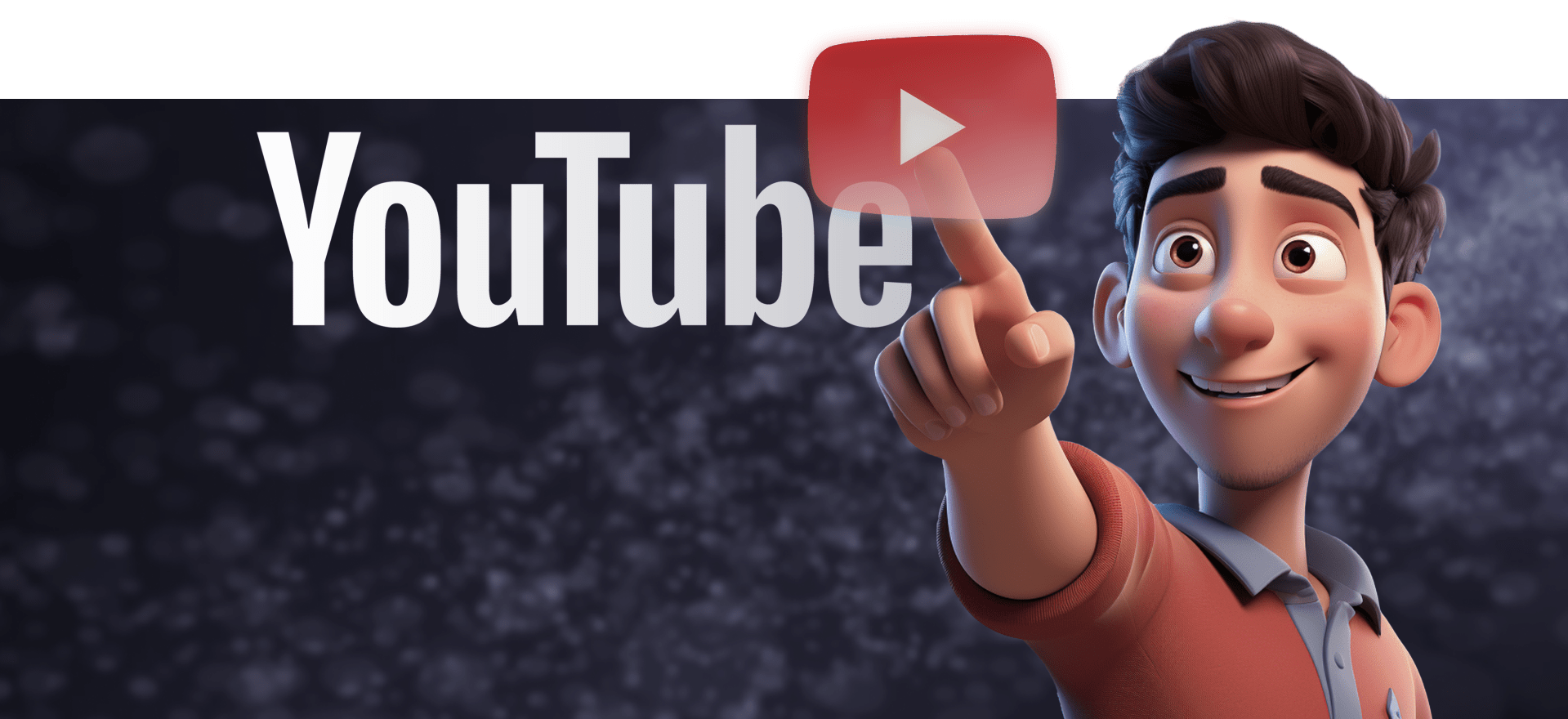 An animated character reaching out to the Youtube Play Button. Youtube and social media video content.